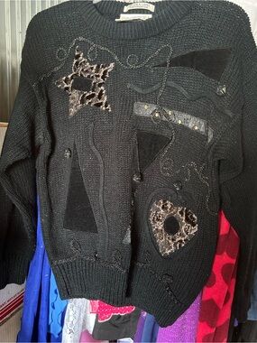 Women’s Vintage Sweater. Beautiful Black With Embellished Designs. Never Worn
